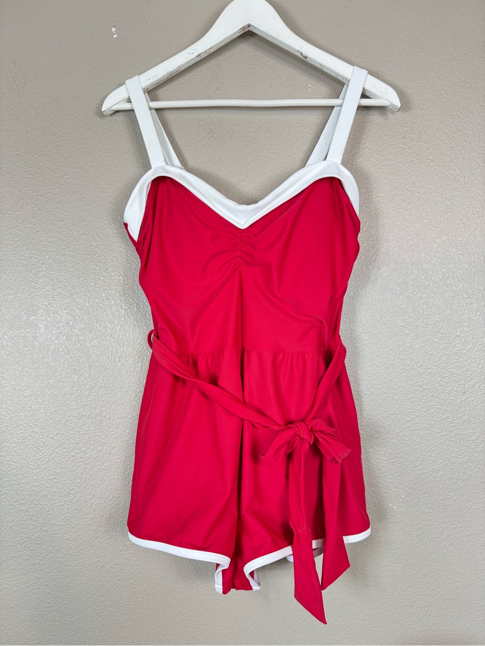 Jessica Rey Swimwear Regina one-piece Pinup Style modest Swim Romper in Red F